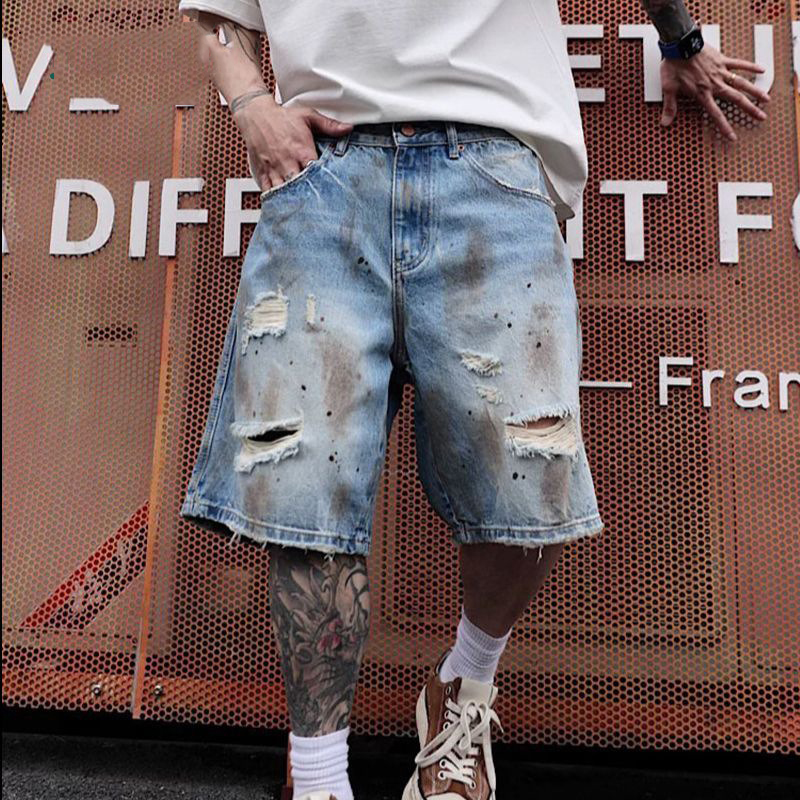 Street Fashion Jeans Men - KIDWHXR Men's Denim Short Scontrast Color