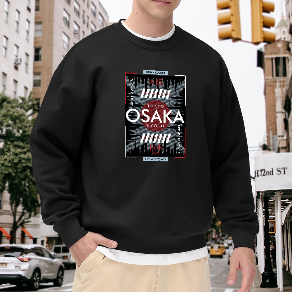 Men's Black Crew Neck Pullover - Street Fashion Osaka ulasan dan harga