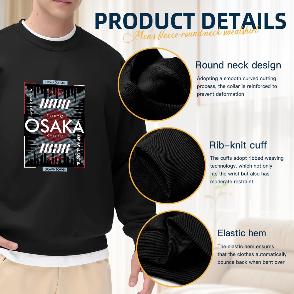 Men's Black Crew Neck Pullover - Street Fashion Osaka ulasan dan harga