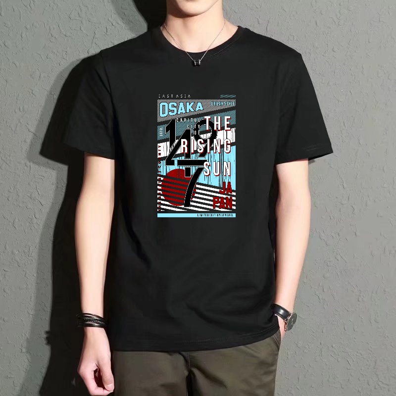 Men's Black Round-Neck Short-S - Street Fashion Osaka ulasan dan harga