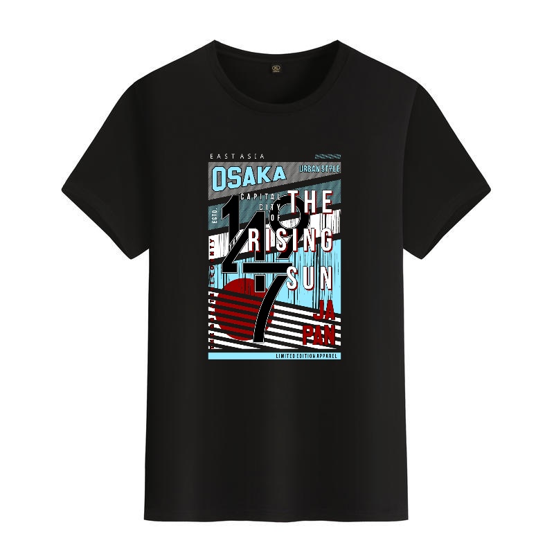 Men's Black Round-Neck Short-S - Street Fashion Osaka ulasan dan harga