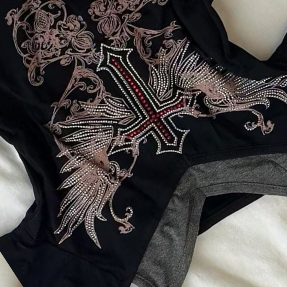 Y2K 90S Black Fake Two-Piece B - Street Fashion Y2K ulasan dan harga