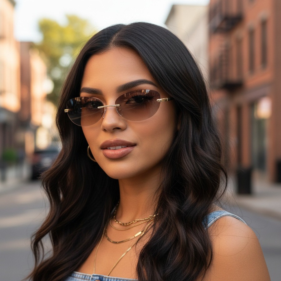 Vintage frameless oval sunglas - Street Fashion Vintage ulasan dan harga