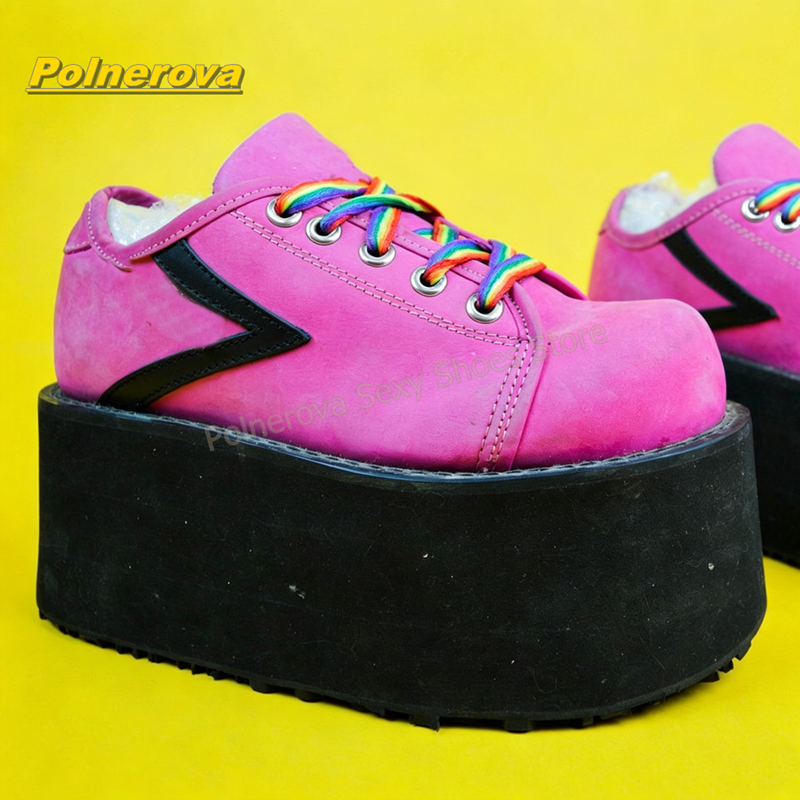 Hot Pink Rainbow Laces Platfor - Street Fashion Y2K ulasan dan harga