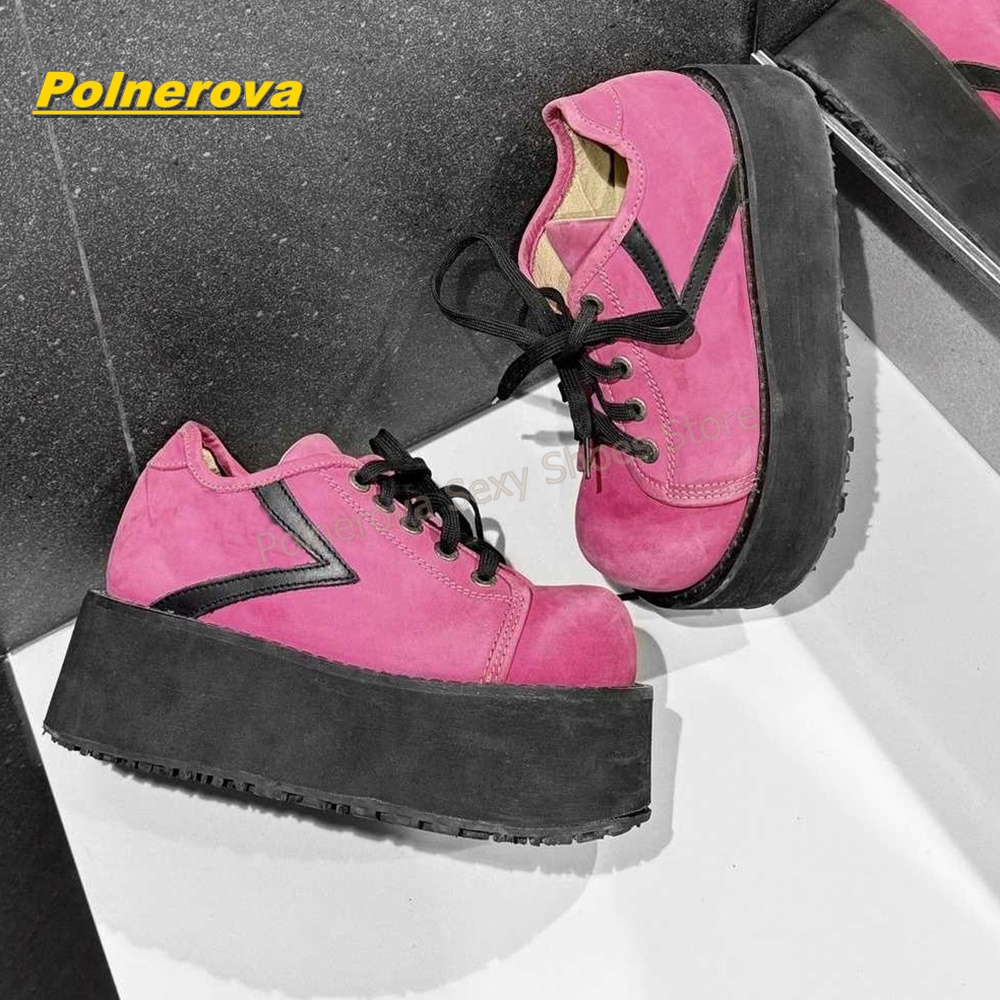 Hot Pink Rainbow Laces Platfor - Street Fashion Y2K ulasan dan harga