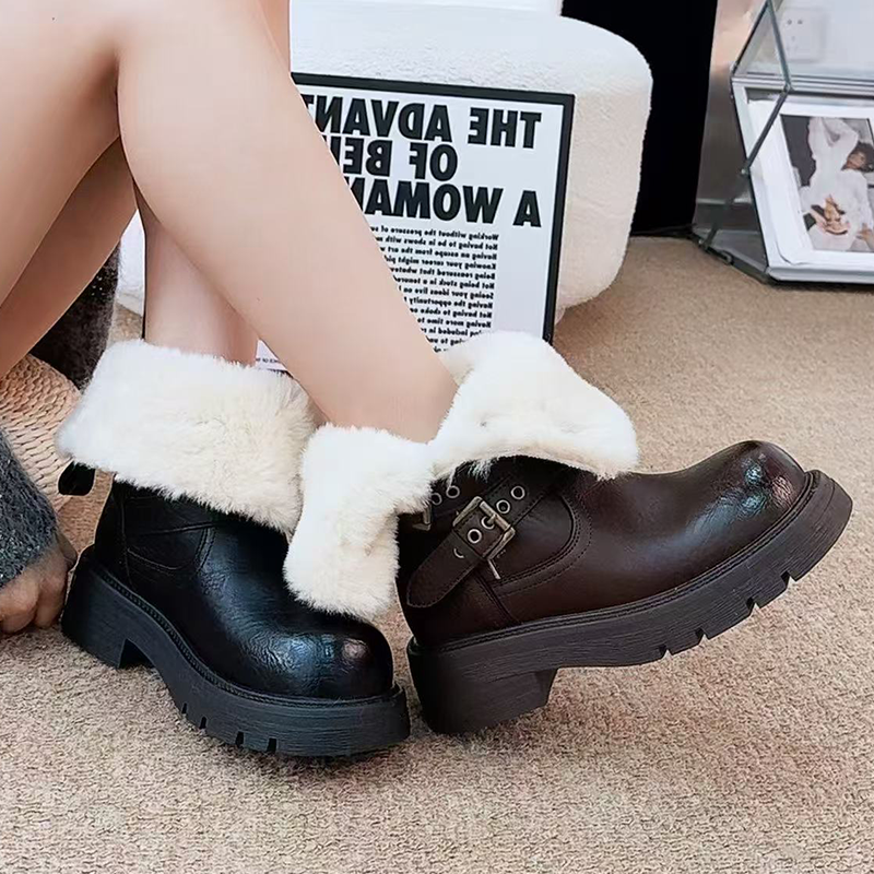 Fur Ankle Boots Women Flats De - Street Fashion Winter 2025 ulasan dan harga