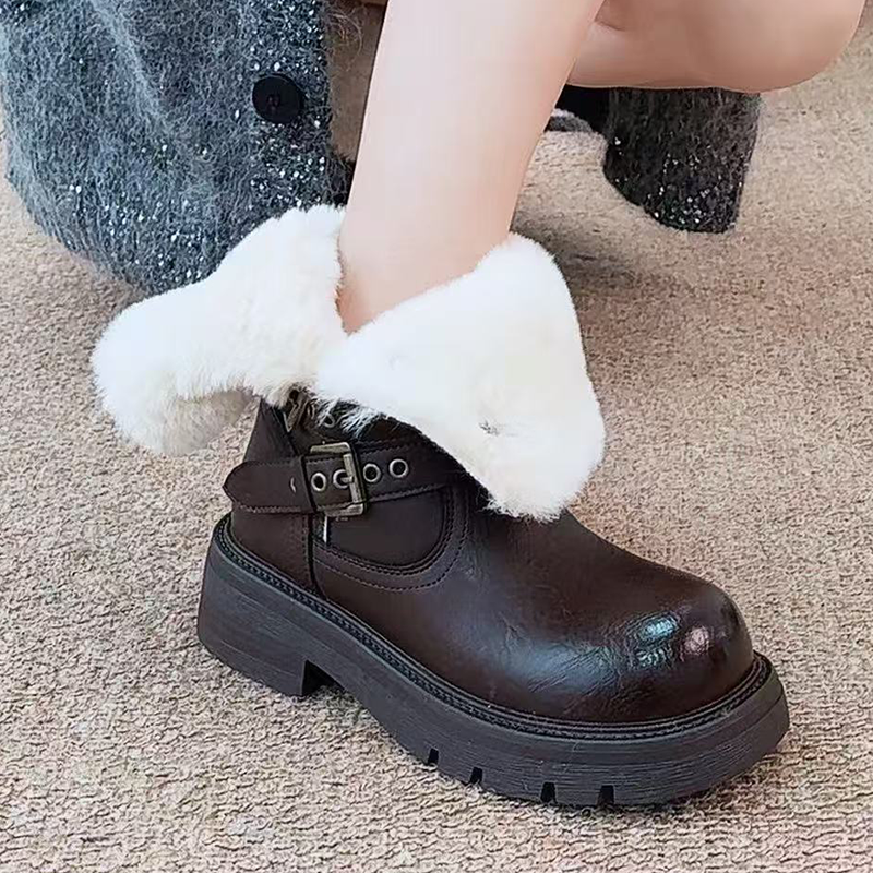 Fur Ankle Boots Women Flats De - Street Fashion Winter 2025 ulasan dan harga