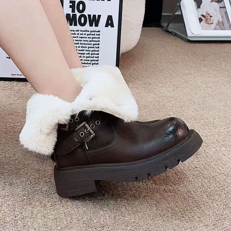 Fur Ankle Boots Women Flats De - Street Fashion Winter 2025 ulasan dan harga