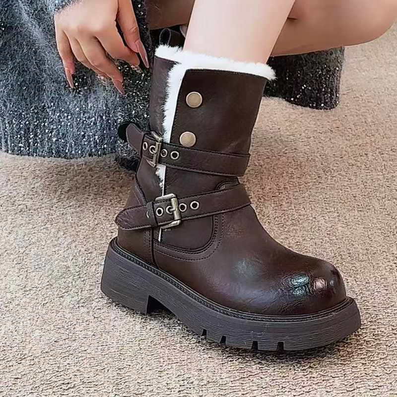 Fur Ankle Boots Women Flats De - Street Fashion Winter 2025 ulasan dan harga