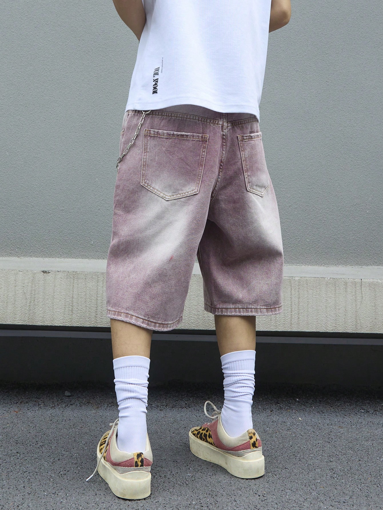 Men's Pink Gradient Denim Shor - Street Fashion Y2K ulasan dan harga