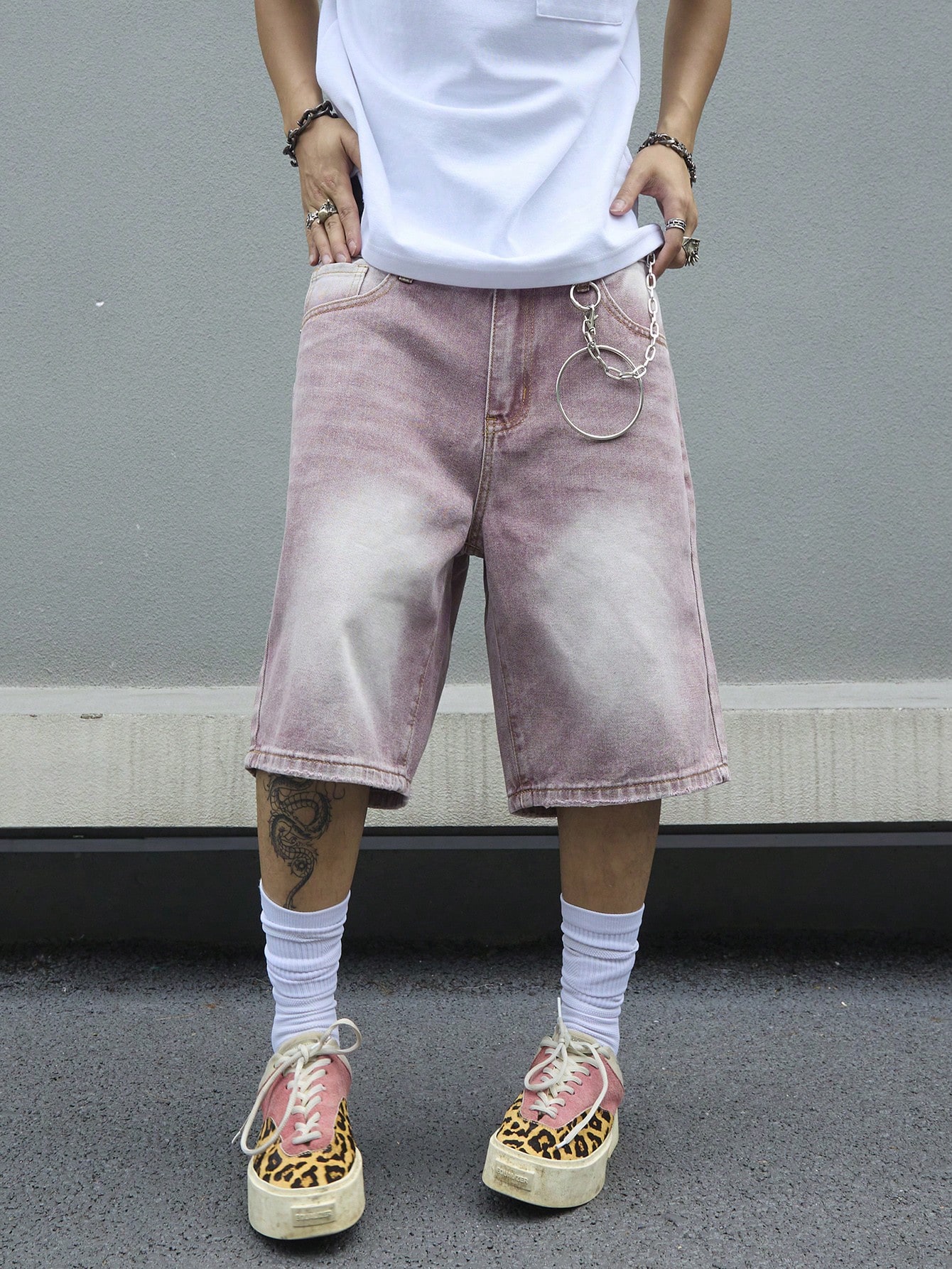 Men's Pink Gradient Denim Shor - Street Fashion Y2K ulasan dan harga