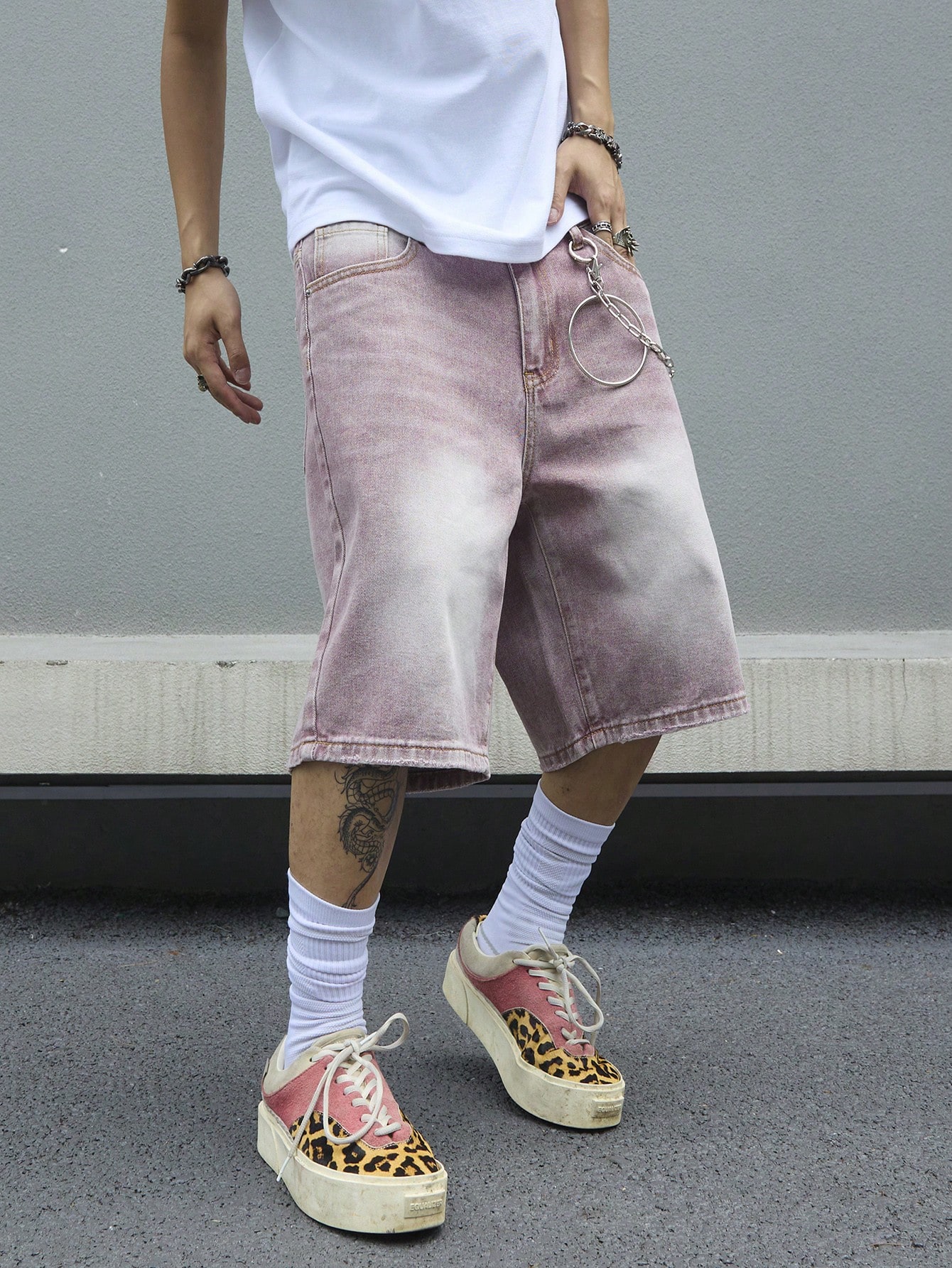 Men's Pink Gradient Denim Shor - Street Fashion Y2K ulasan dan harga