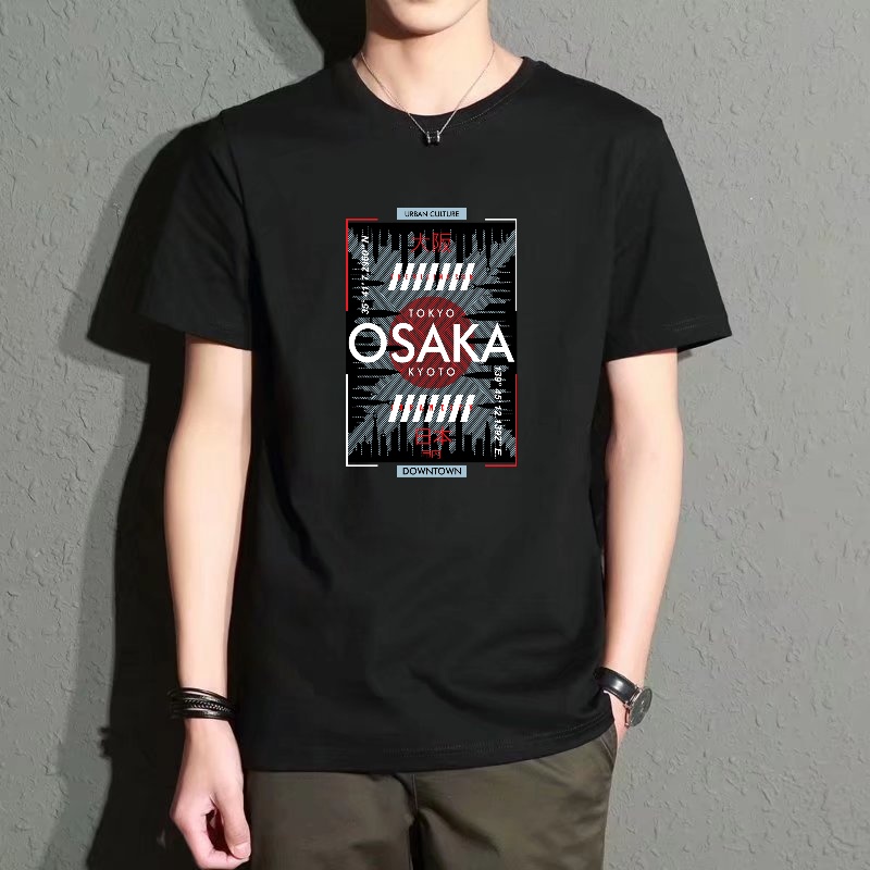 Men's Black Round-Neck Short-S - Street Fashion Osaka ulasan dan harga