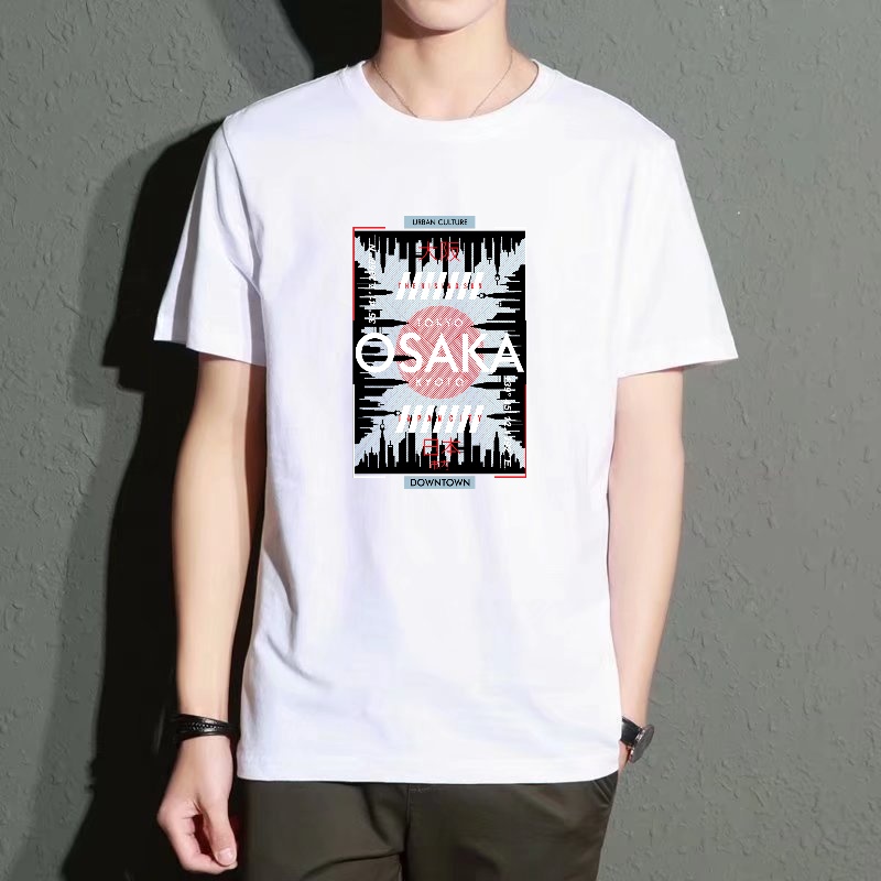 Men's Black Round-Neck Short-S - Street Fashion Osaka ulasan dan harga