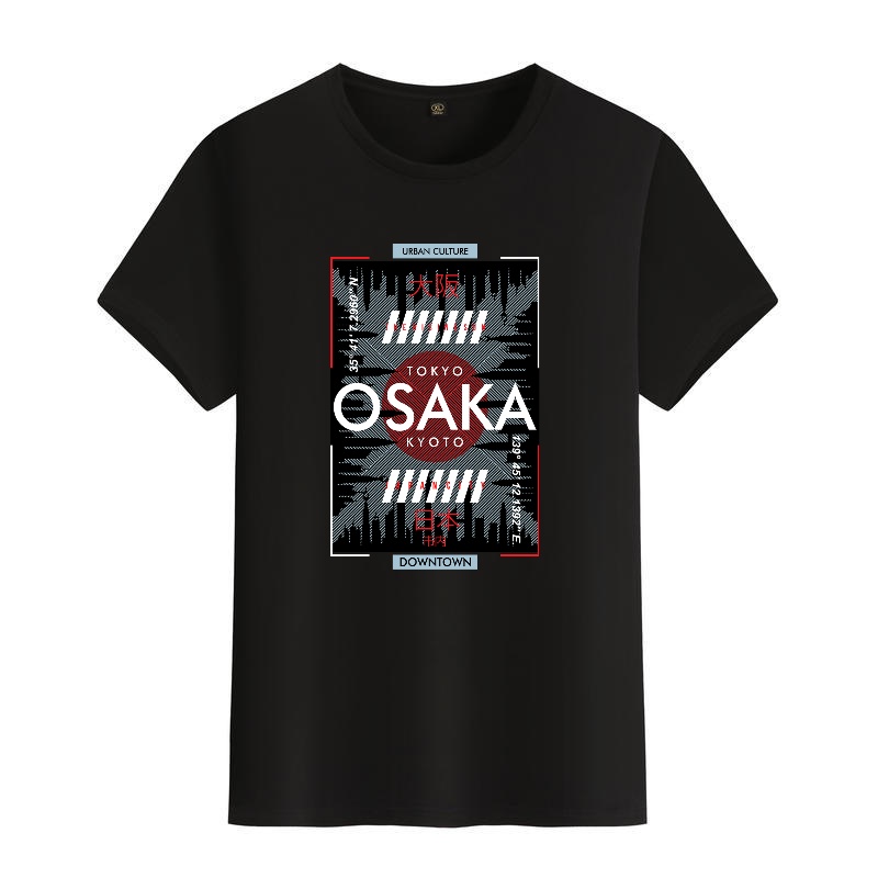Men's Black Round-Neck Short-S - Street Fashion Osaka ulasan dan harga